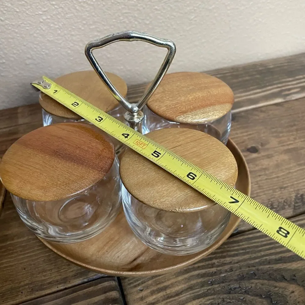 MCM Myrtlewood Vintage Condiment Set with Two Tiered Myrtlewood Snack Service
